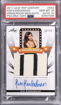 2011 Leaf Pop Century Dressing Room Memorabilia Auto #KK2 Kim Kardashian Signed Wardrobe Patch Card- Pop 1/1 (#18/24) - PSA GEM MT 10, PSA/DNA 10